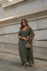 VESTIDO VIOLETA VERDE MILITAR
