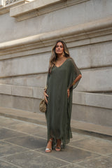VESTIDO VIOLETA VERDE MILITAR