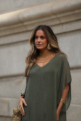VESTIDO VIOLETA VERDE MILITAR