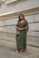 VESTIDO VIOLETA VERDE MILITAR