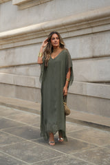 VESTIDO VIOLETA VERDE MILITAR