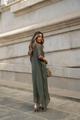 VESTIDO VIOLETA VERDE MILITAR