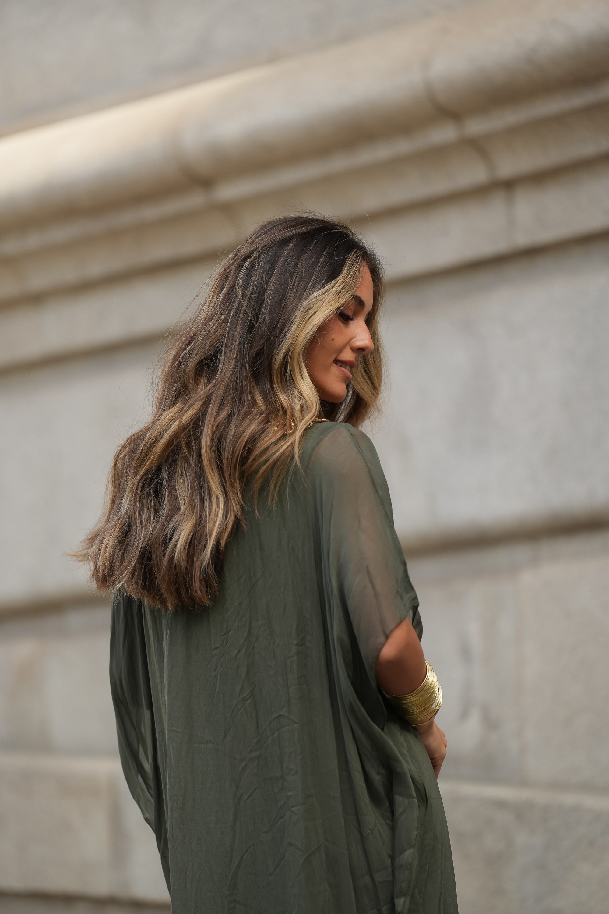 VESTIDO VIOLETA VERDE MILITAR
