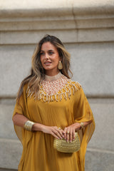 VESTIDO VIOLETA AMARELO MOSTARDA