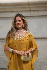 VESTIDO VIOLETA AMARELO MOSTARDA