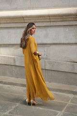 VESTIDO VIOLETA AMARELO MOSTARDA
