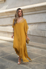 VESTIDO VIOLETA AMARELO MOSTARDA