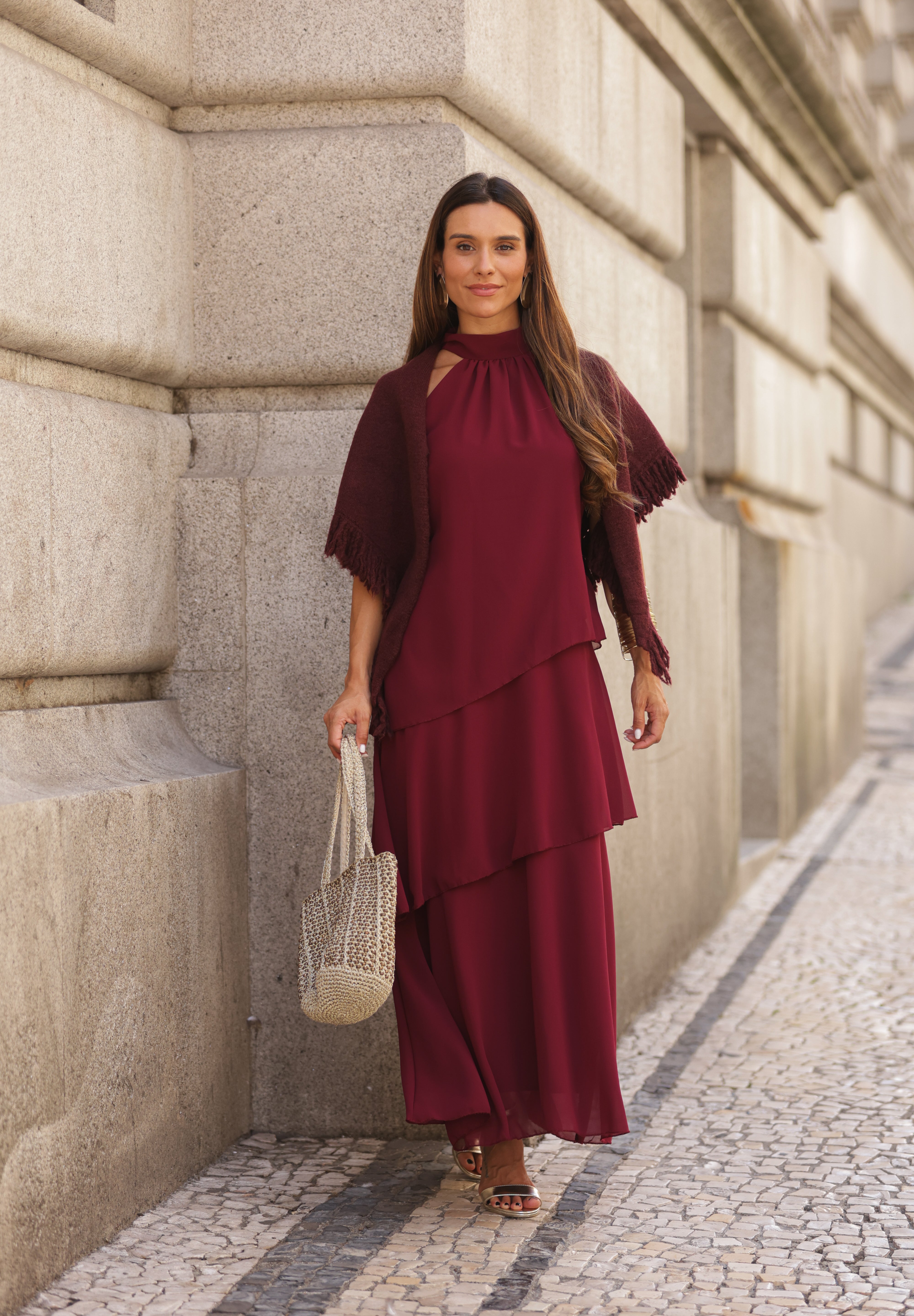 VESTIDO POSITANO VINHO