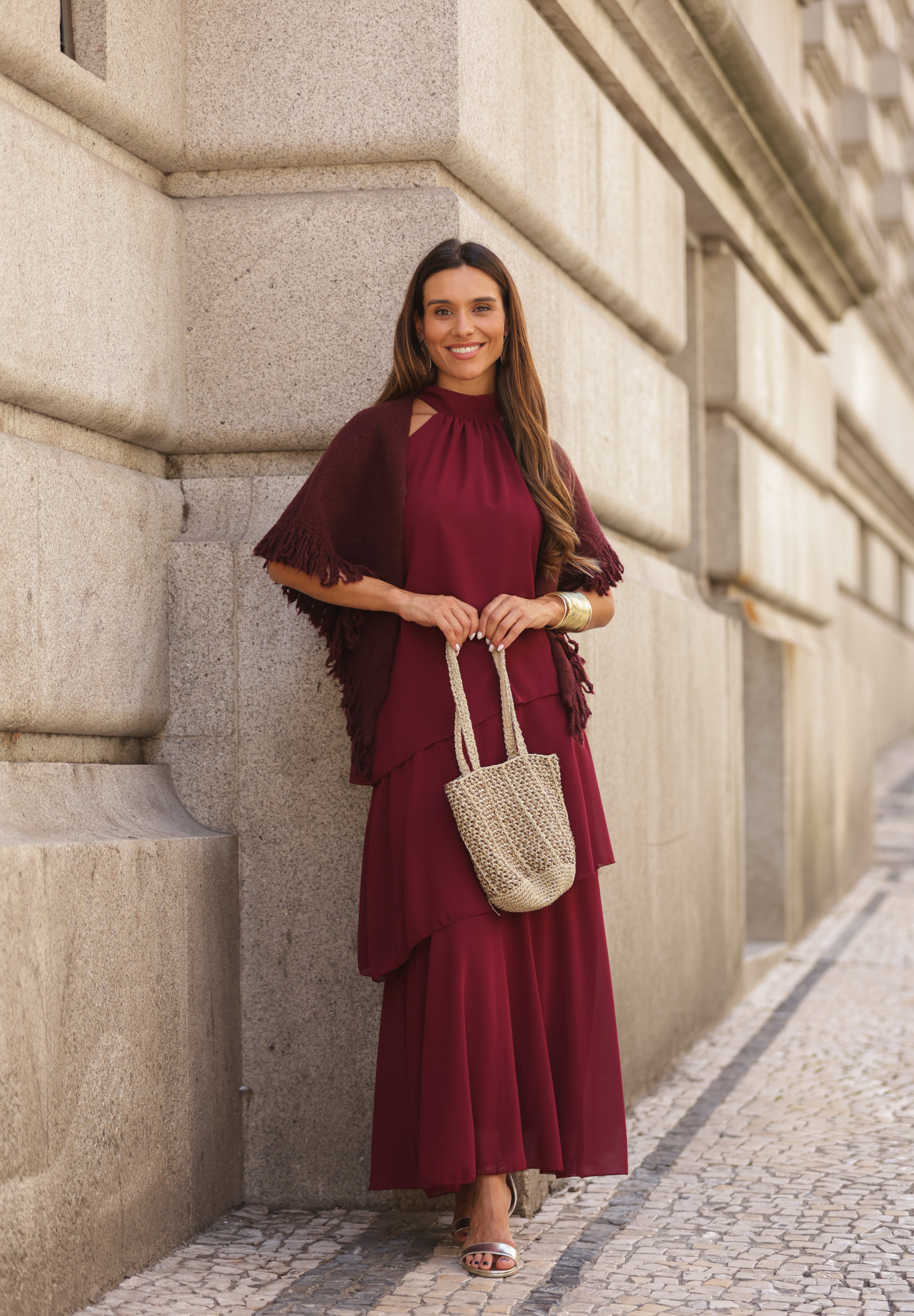 VESTIDO POSITANO VINHO