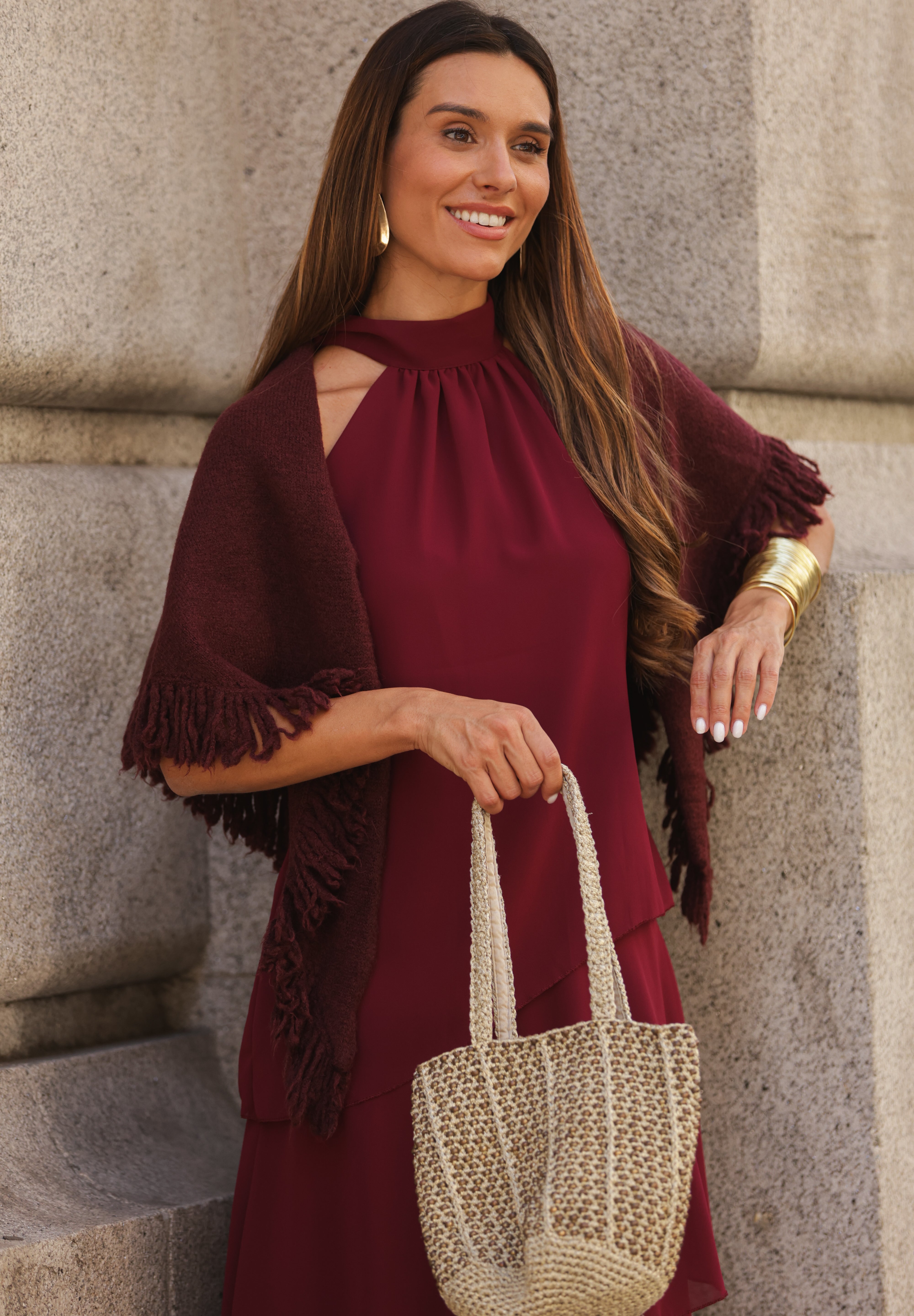 VESTIDO POSITANO VINHO