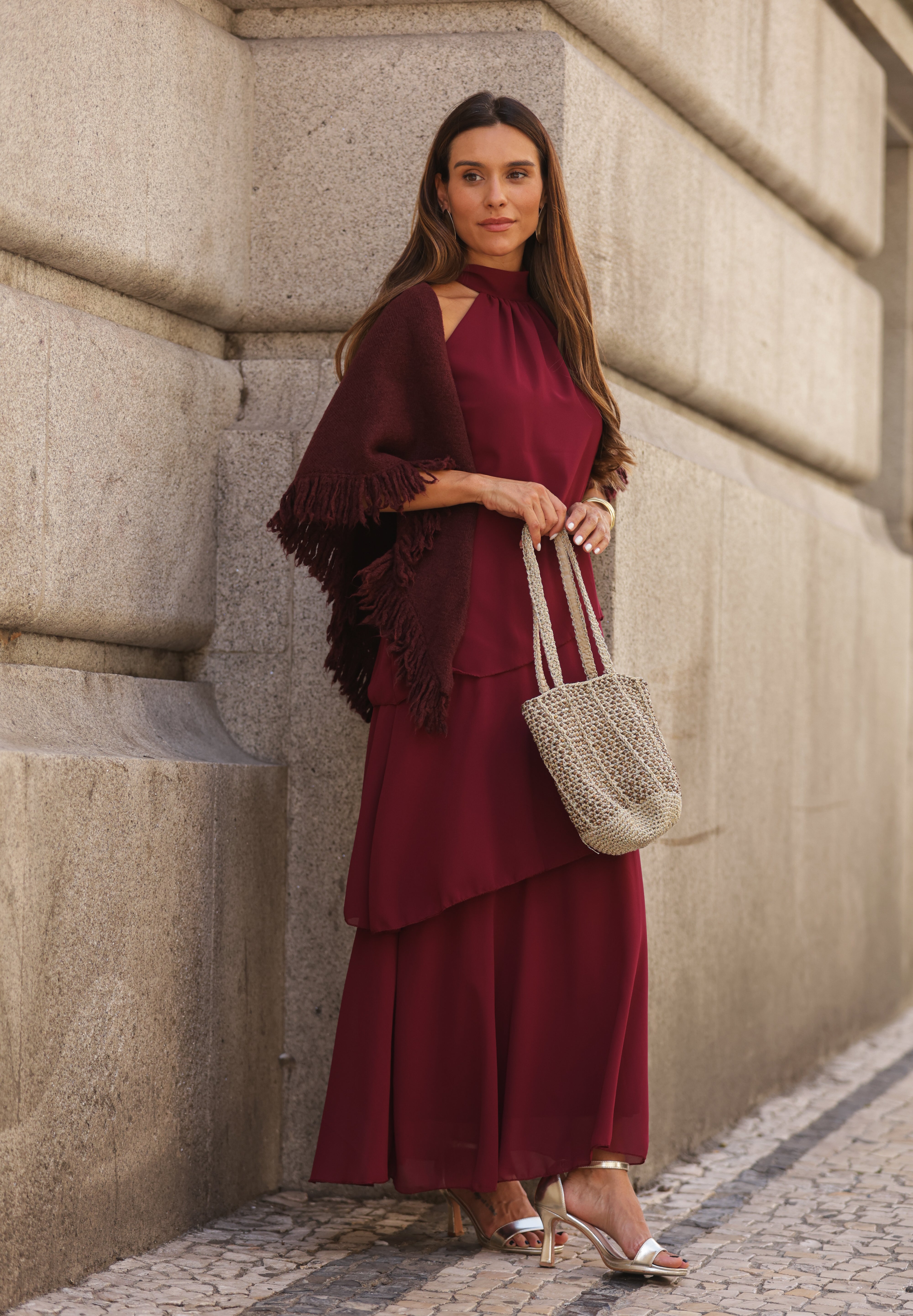 VESTIDO POSITANO VINHO