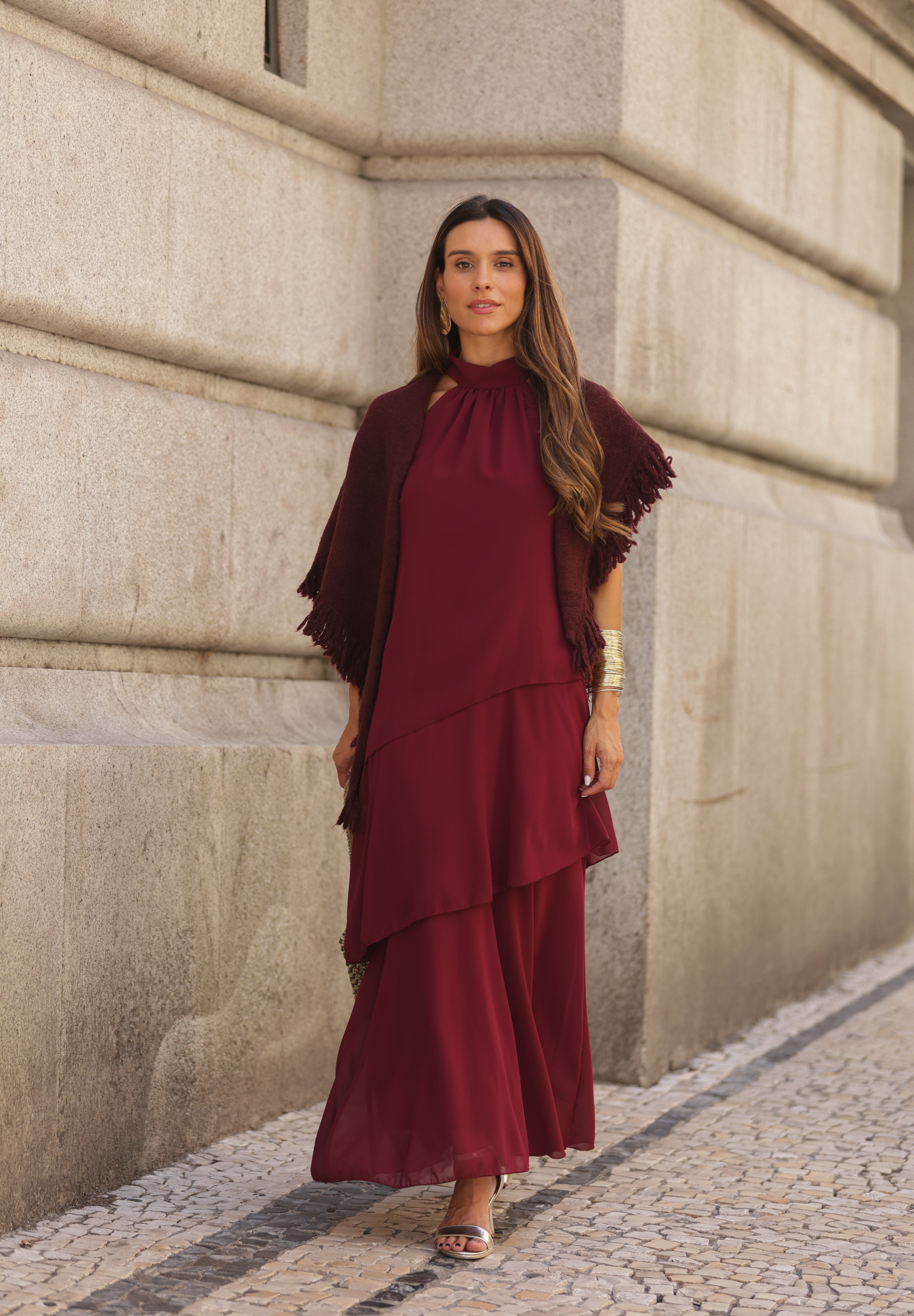 VESTIDO POSITANO VINHO