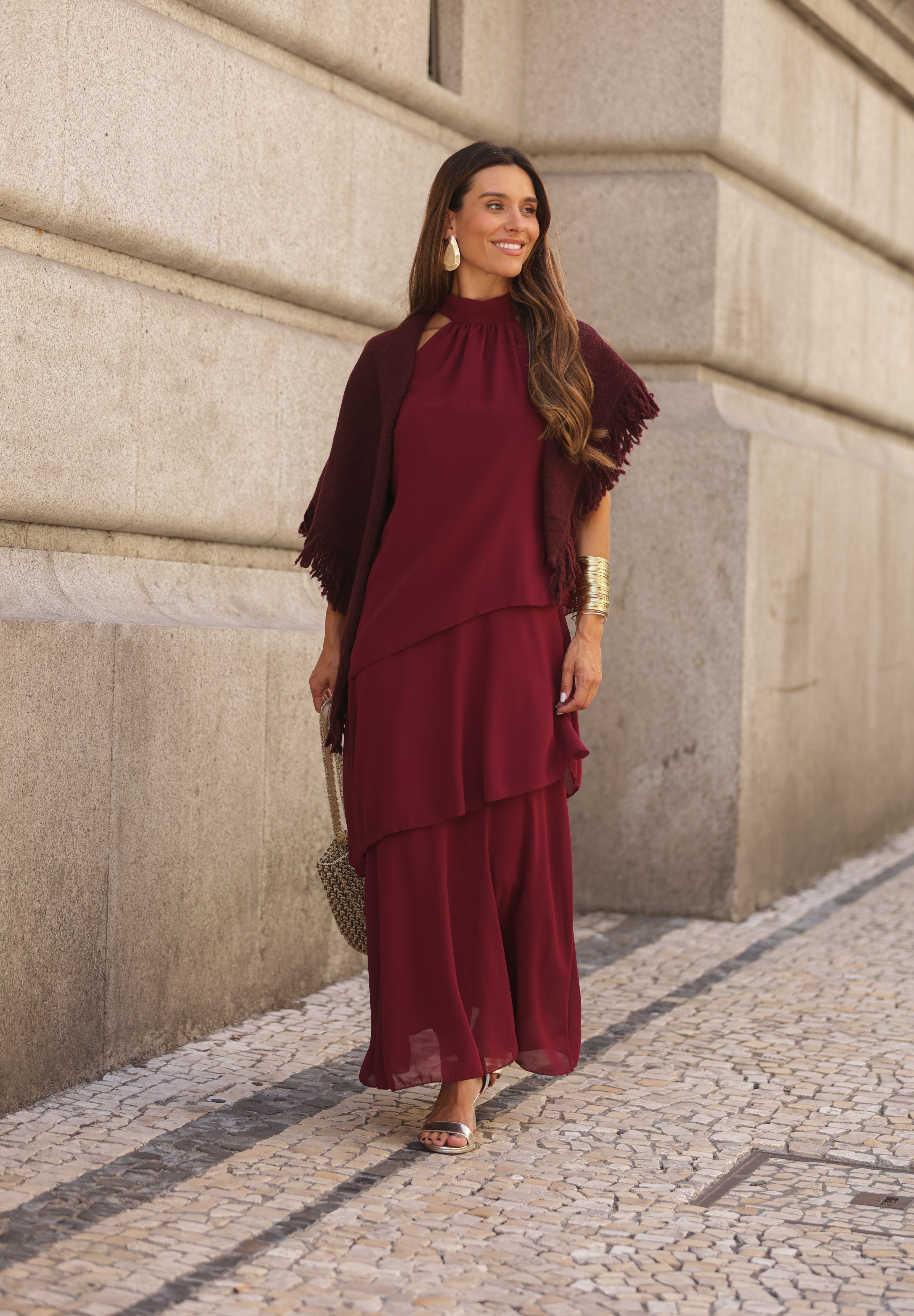 VESTIDO POSITANO VINHO